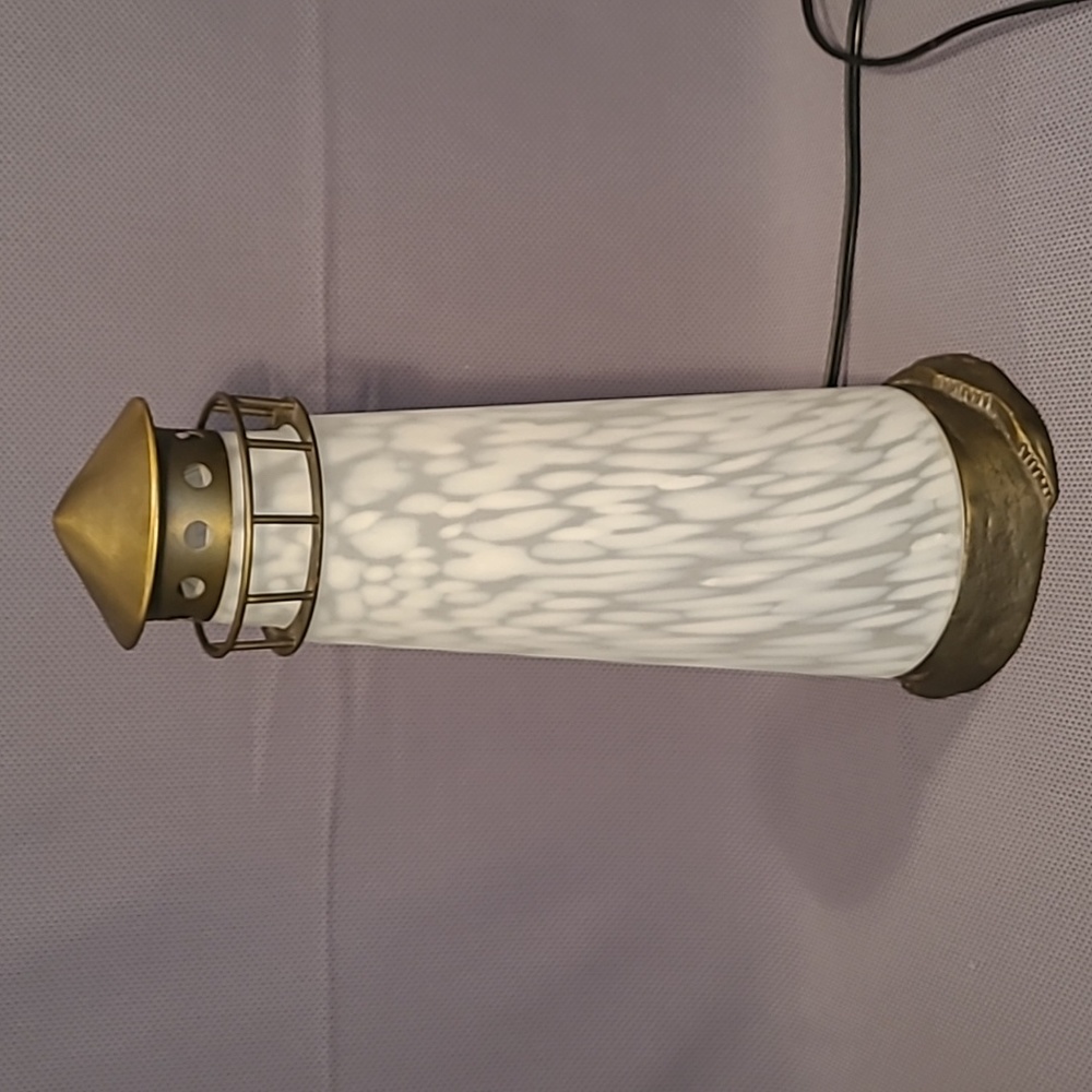 Lighted White Frosted Art Glass Lighthouse With Brass Base - Picture 11 of 12